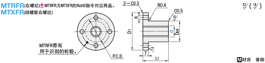 30度梯形丝杠用螺帽带法兰型细牙螺距型
