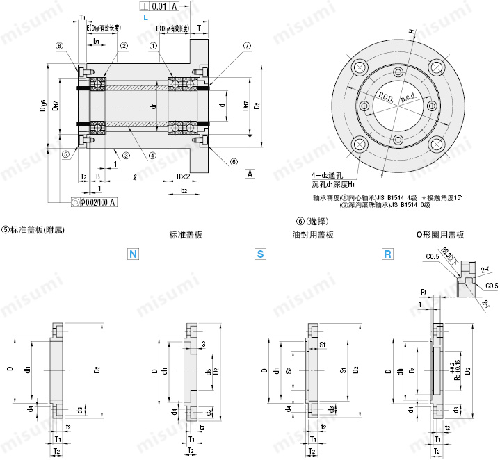 轴承座 向心轴承座组件/背面组合型/深沟滚珠轴承法兰