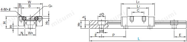 Dimensional drawing of MISUMI micro linear guide