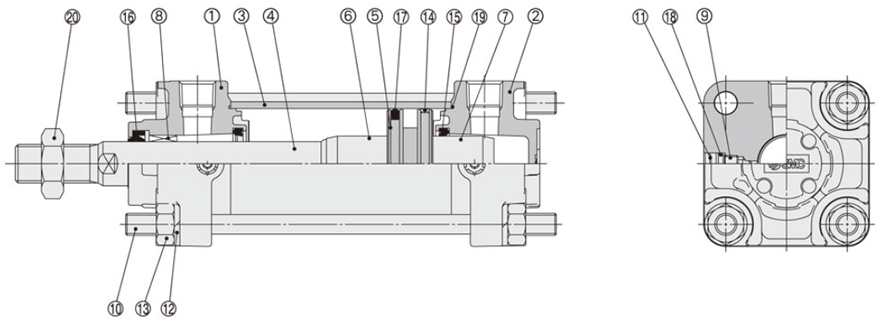 气缸 标准型 单杆双作用 CA2系列 结构图