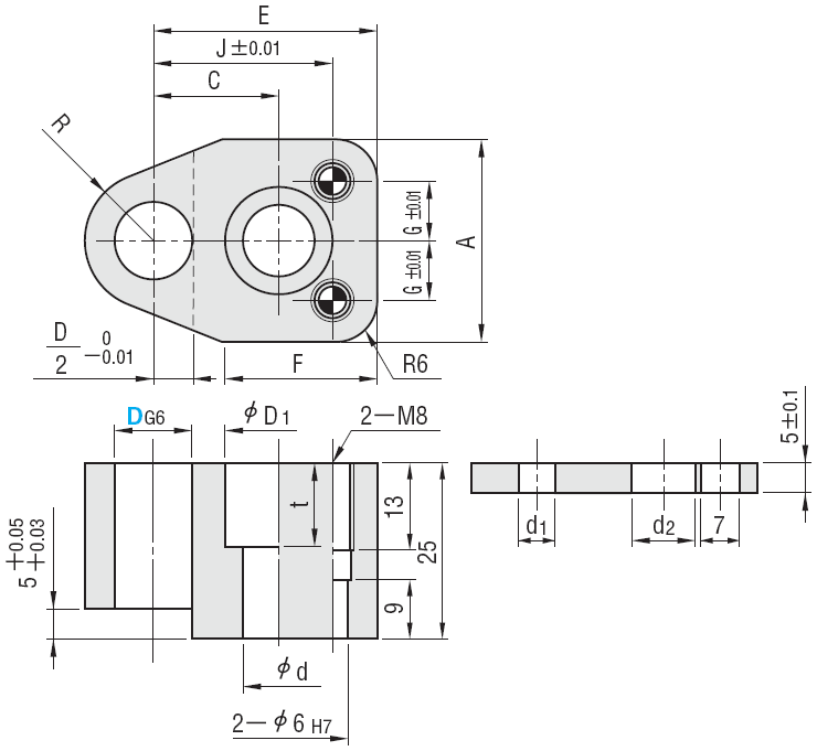 nc加工用固定块组件 -定位销孔型凸模用紧凑单螺栓固定型25mm厚度型