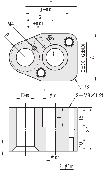 规格概述-球锁紧固定块 -轻载 紧凑 单螺栓固定型-