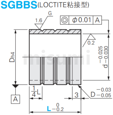 SGBBS-卸料板导套 -钢球衬套用･LOCTITE粘接型･直杆型-尺寸图