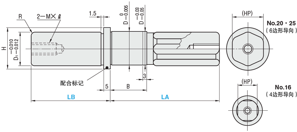尺寸图-高刚性卸料板滚针导柱组件 -卸料板固定型 单边滚针型-