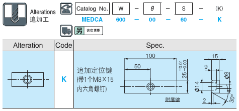 追加工-标准型下置式斜楔组件 -定位预孔/定位精加工孔- MEDC400/MEDC500/MEDC600/MEDCA400/MEDCA500/MEDCA600
