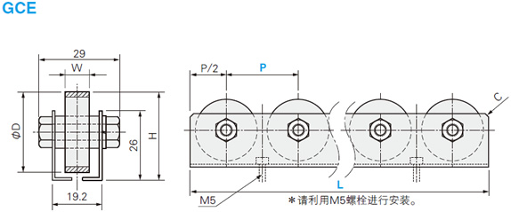 辊式输送装置 -M5安装螺栓型--尺寸图