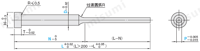 台阶推杆 -SKH51+TiN涂层/肩部厚度4mm/全长指定-:相关图像