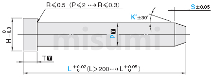 前端加工直中心销 -SKD61+氮化/轴径(P)0.1mm指定/轴径公差-0.01_-0.02-/-0.01_-0.03-:相关图像