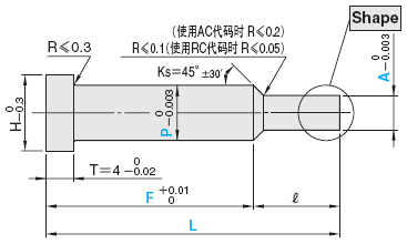 超精密级无锥度一阶型芯（无拔模斜度型芯） -轴径（P)0.001mm指定-:相关图像