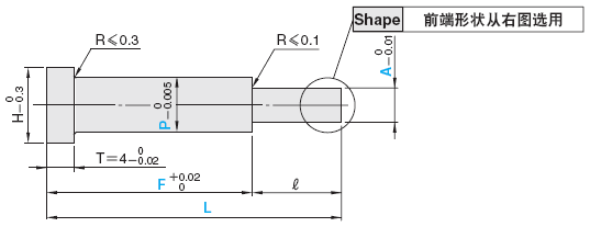 无锥度一阶型芯 -轴径(P)0.01mm指定/轴径公差0_-0.005/A公差0_-0.01-:相关图像