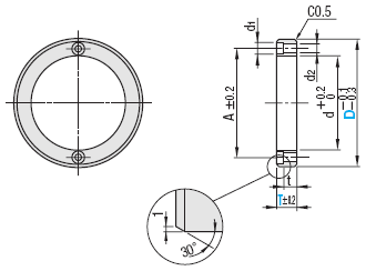尺寸图-定位环 -盒装･螺栓孔用/2孔-（10~20个装）