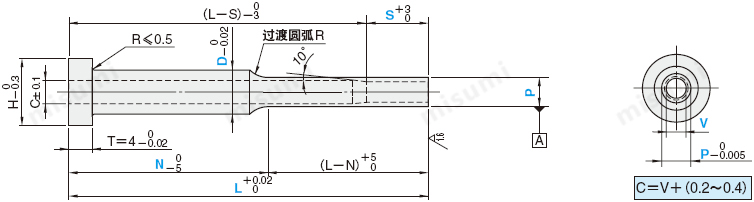 米思米轴径固定型轴径指定型台阶推管司筒尺寸图1
