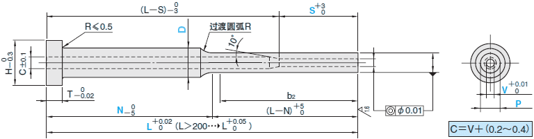 台阶推管 -SKH51/同轴度◎0.01/单边壁厚0.6≥mm/精密配合部(S)加长型-:相关图像