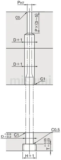 米思米台阶推杆顶针托针标准孔加工图