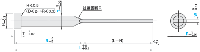 扁推杆 -相当于SKH51/肩部厚度4mm/P･W公差0_-0.01/标准规格-:相关图像