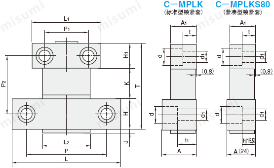 米思米卡轮式锁模组件（经济型） -标准型/加长型-尺寸图