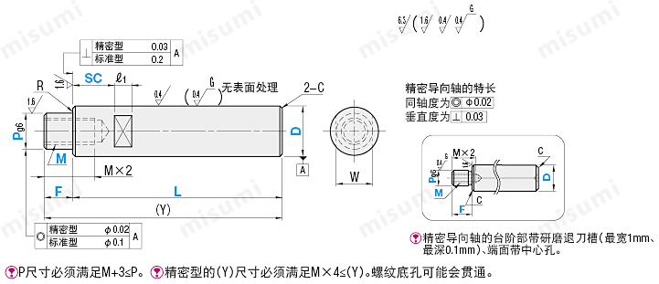 misumi导向轴一端台阶内螺纹带扳手槽型产品介绍