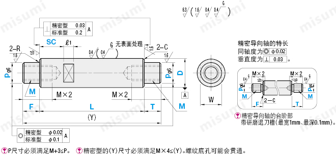 misumi导向轴两端台阶内螺纹带扳手槽型产品介绍