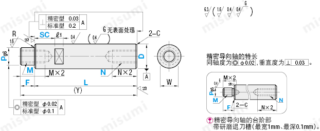 misumi导向轴一端台阶型两端内螺纹带扳手槽型产品介绍