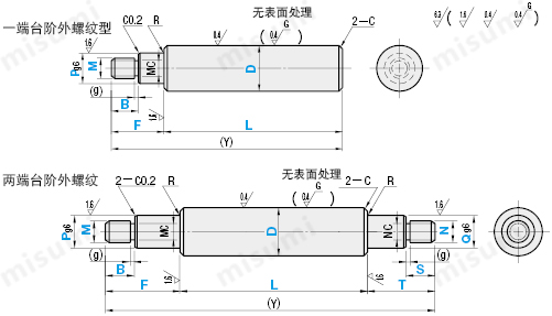 misumi导向轴一端台阶外螺纹型 两端台阶外螺纹型产品介绍