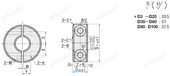 misumi scsp米思米固定环定位环D3到D100 尺寸规格图