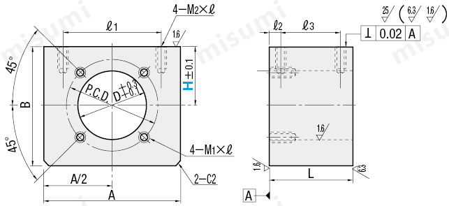 米思米misumi导轨 标准型·带定位孔尺寸规格图