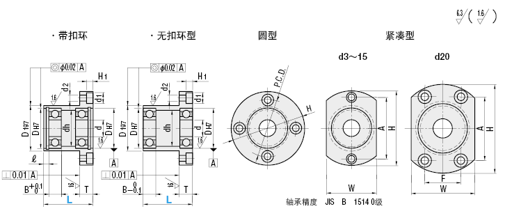 轴承座组件 低尘润滑脂封入型带座轴承 双轴承型