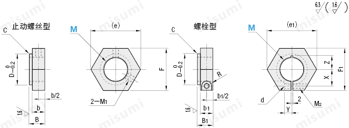 防松动轴承螺帽 六角型 尺寸图