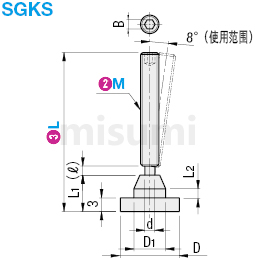 misumi SGKS米思米可调角度螺栓组件 不锈钢型M4~M10尺寸规格图