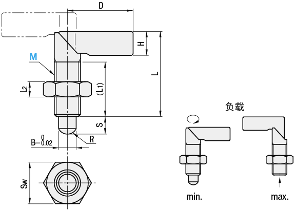 旋钮柱塞 粗牙螺纹把手型