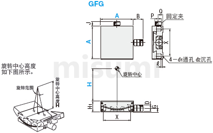 米思米高精度手动测角仪GFG系列尺寸图
