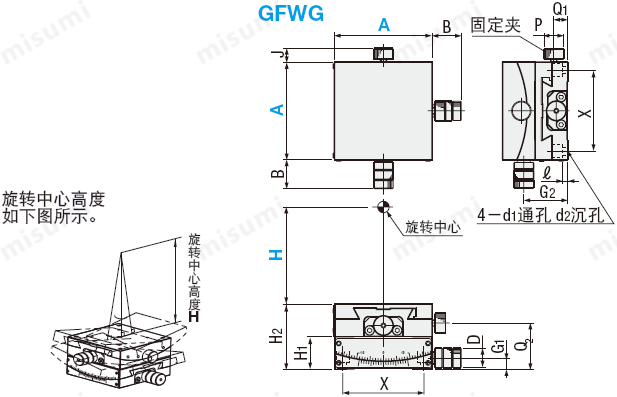 米思米高精度手动测角仪GFWG系列尺寸图