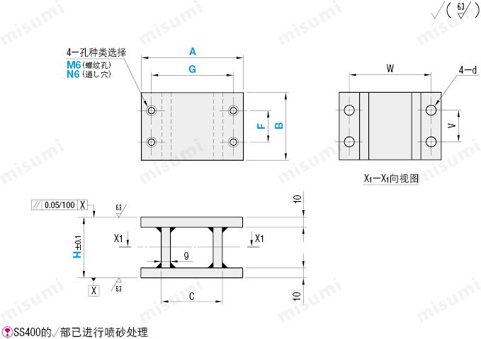 米思米立型焊接座板型尺寸图
