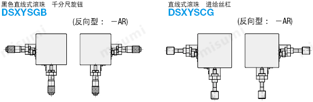米思米高精度手动XY轴滑台DSXYSGB/DSXYSCG系列尺寸图