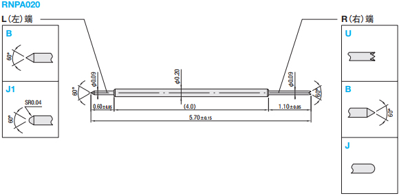 （经济型）双头探针 IC测试插座用 盒装销售安装节距11.8mil系列（0.30mm） 尺寸图
