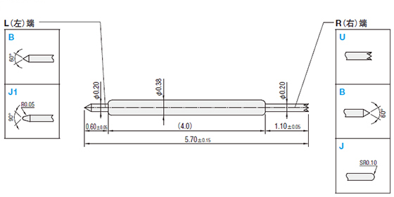 （经济型）双头探针 IC测试插座用 盒装销售安装节距17.7mil 19.7mil系列 0.45mm 0.50mm（50个装） 尺寸图