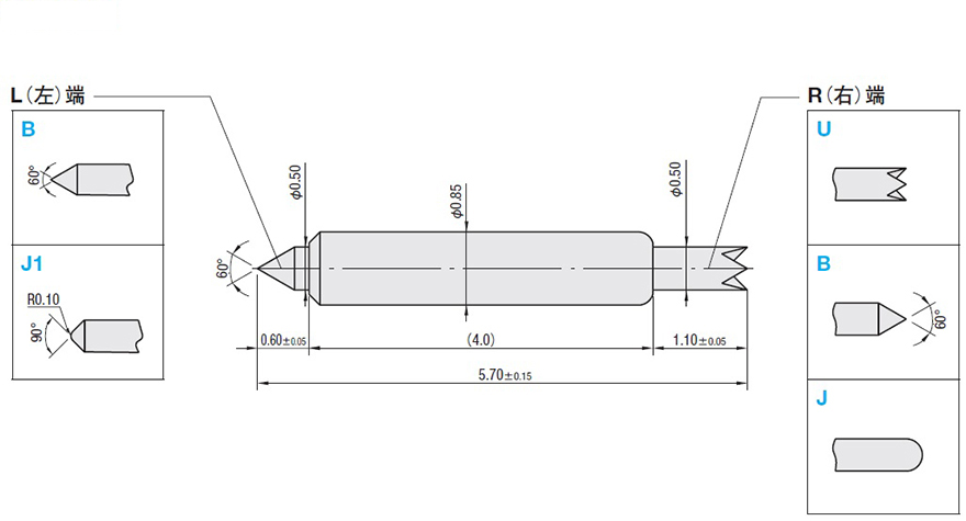 （经济型）双头探针 IC测试插座用 盒装销售安装节距31.5mil 40mil系列 0.8mm 1.0mm（50个装）尺寸图