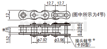 链条08A (ANSI 40)尺寸图