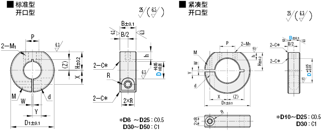 misumi sdsn固定环 D形切割型 尺寸规格图