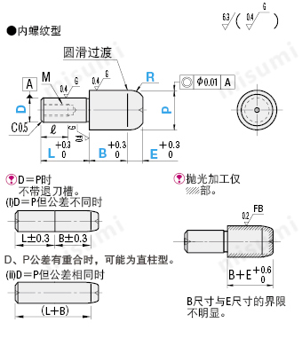 米思米定位销规格尺寸图 large head round