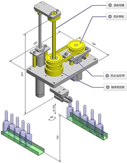 用米思米同步带轮进行设计的滚珠花键升降旋转机构案例图 timing pulley