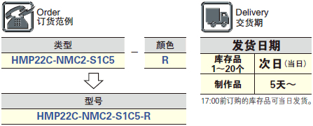 HMP高寿命 高防护系列 <br>φ22金属前环圆平型按钮（无LED） 规格表