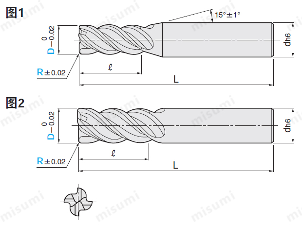 xal涂层硬质合金圆角型立铣刀4刃45度螺旋角标准型