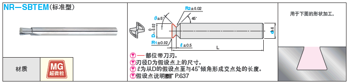 硬质合金直刃型立铣刀 2刃·倒锥型 连接部带圆弧角R型:相关图像