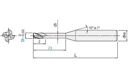 XCP涂层硬质合金平头型立铣刀 高硬度钢加工用_4刃/超短刃_长颈型（深肋槽加工用）尺寸图
