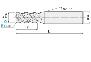XCP涂层硬质合金圆弧角型立铣刀 高硬度钢加工用（高效率型）_4刃/刃长2.5D型_标准刃长型尺寸图