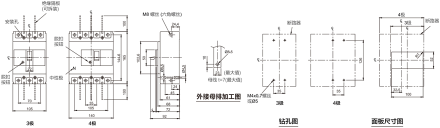 米思米misumi三菱MitsubishiMXA系列塑壳断路器尺寸图