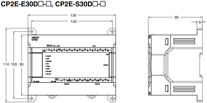 欧姆龙CP2E系列CP2E-E基本机型PLC单元尺寸图