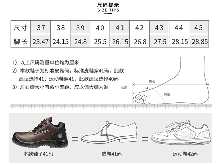 安全鞋尺码 规格2
