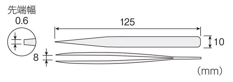 P-887前端弯曲镊子尺寸图